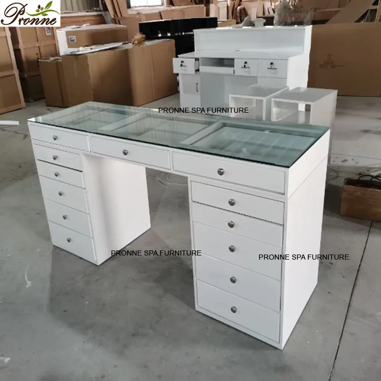 Modern White Vanity Hollywood Style Makeup Table Set With Lighted