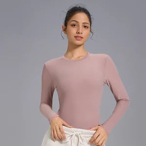 Custom Logo Women's Long Sleeve Yoga Top High Quality Workout Shirt Stretch Tight Active Tops Fitness Gym Running Workout Shirt