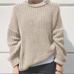 Fashion Europe And America Winter Fashion Casual Solid Ladies Top Knitwear Chandail Crewneck Sweater Knit Pullover Sweater