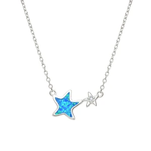 Elegant Whisper Moonlit Hues 925 Sterling Silver with Star Pattern Bezel Setting Opal Inlay Necklace