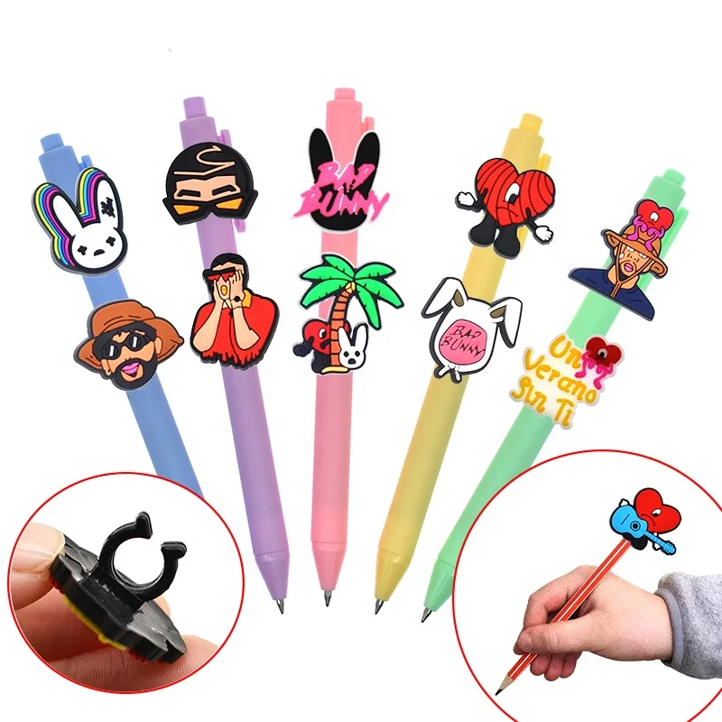 50Pcs Bad Bunny PVC Pen Cover Casual Pencil Topper Caps Cartoon Straw  Stethosope Charm Teacher Student Stationery Wholesale