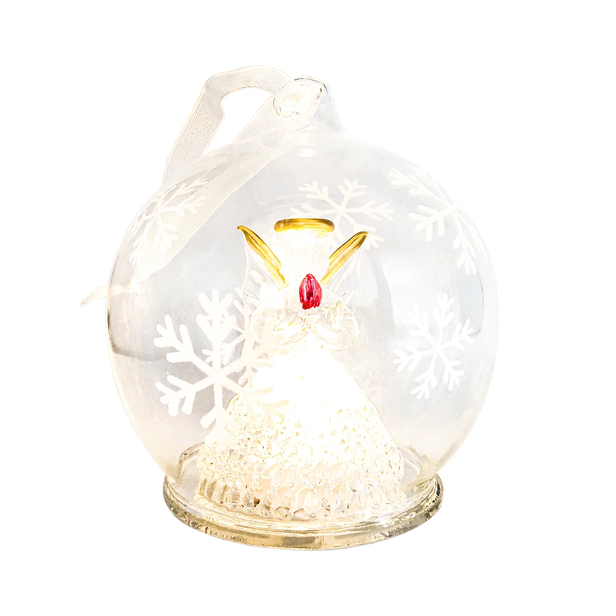 Holiday LED angel hanging ornament Light Up decorative Christmas glass ball globe with angel inside for Xmas tree decoration