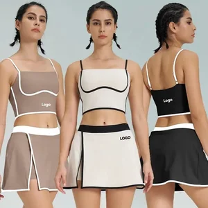 Custom LOGO GYM Fitness Slim Sport Wear Women Top Vest Bra Elegant Yoga Golf Skirt for Women Tennis Skirt Set