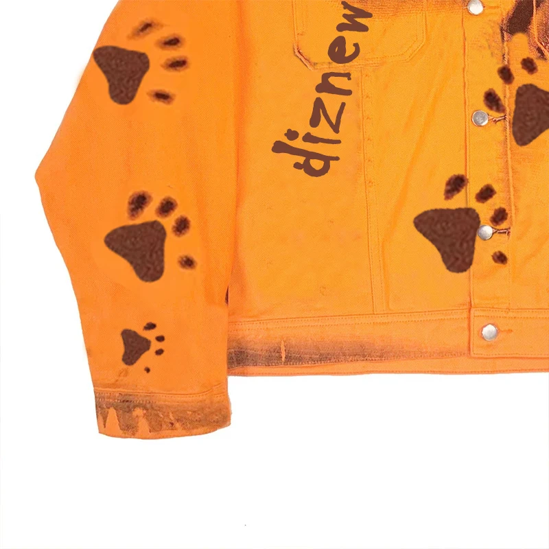 DiZNEW Custom Jacket Button orange Men's Jackets & Coats Full over digital printed  Distressed Denim Jacket supplier