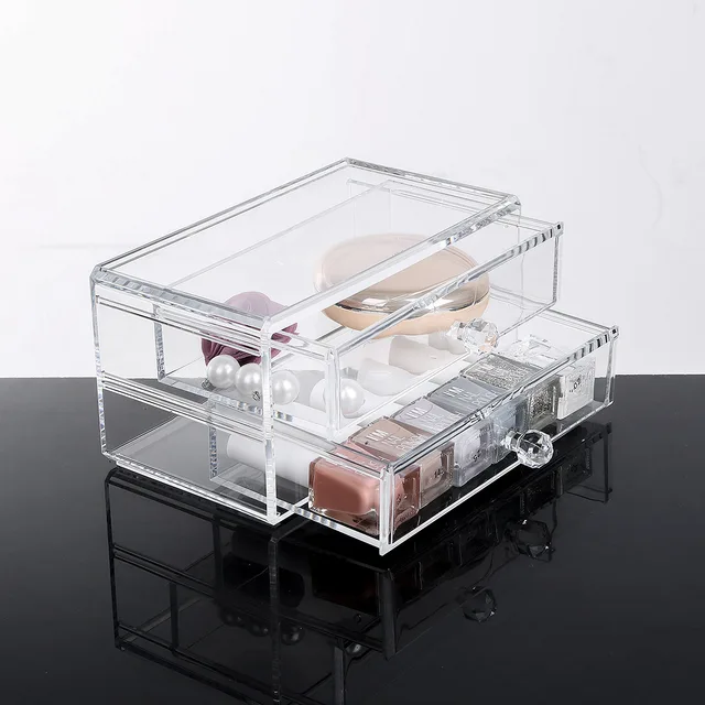 Wholesale High Quality Acrylic Makeup Home Organizers Storage Box Skincare Organizers With 2 Drawer For Bathroom