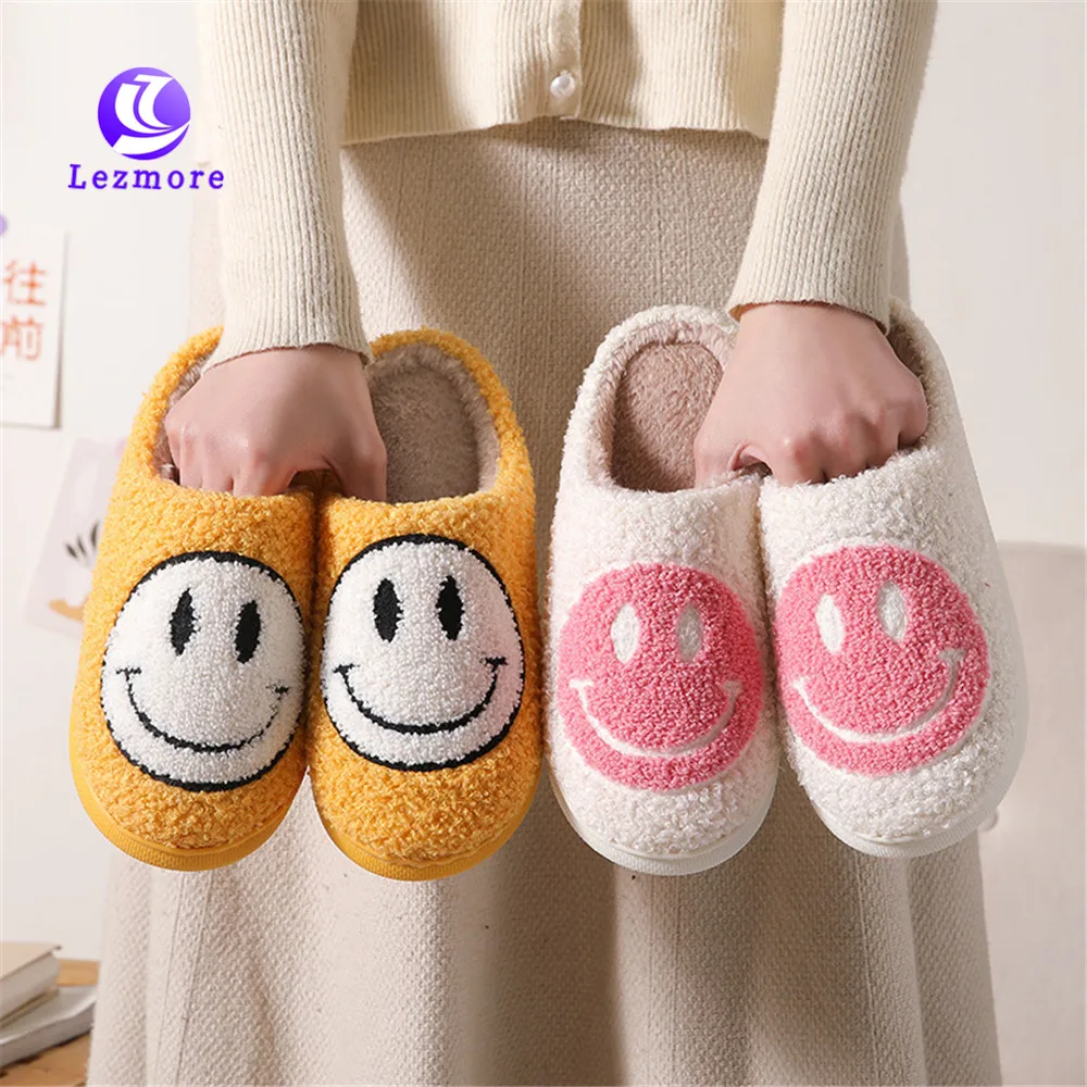 Retro Smiley Face Smiley Slippers Cozy Comfy Plush Preppy Warm Slip-on ...