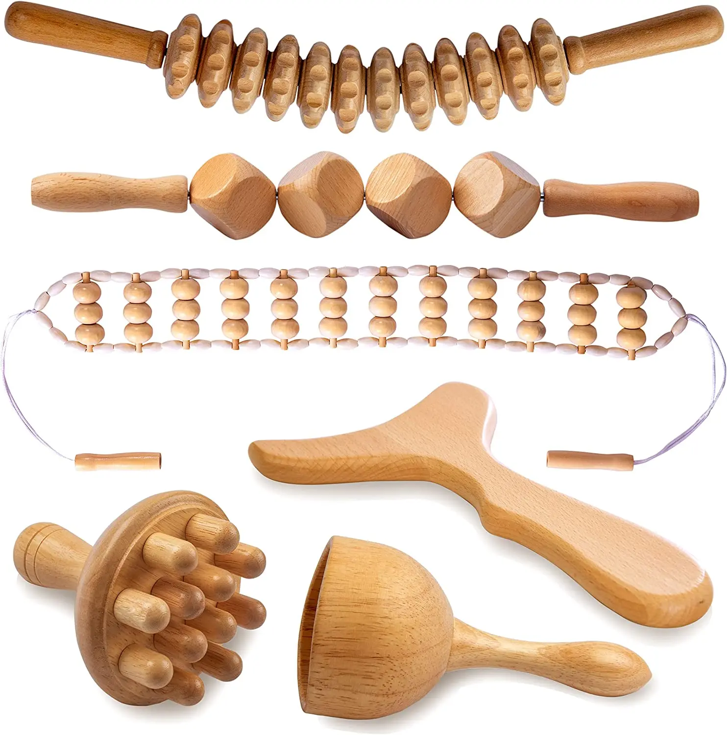 Wholesale Hot Sale Wood Therapy Massage Tools Body Guasha Set Handheld Wooden Massage Roller Wood Therapy Massage Set