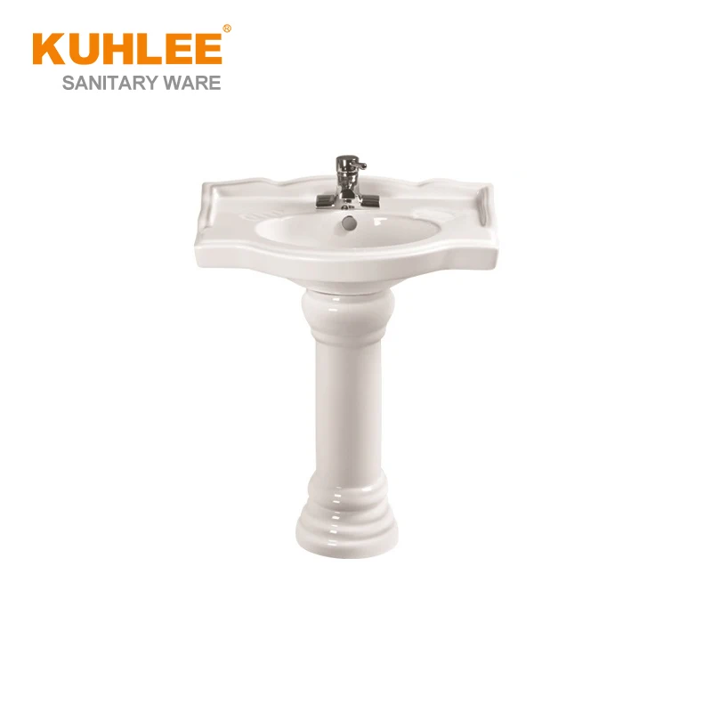 Bathroom Lavatory Floor Standing Ceramic Two Piece Pedestal Sink Hand Wash Basin