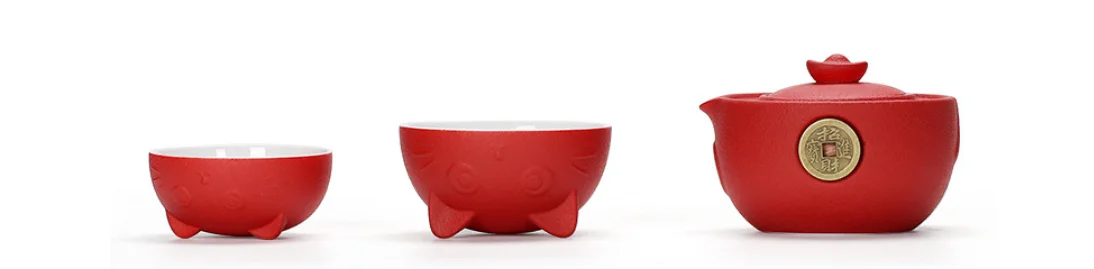 Cute Cat Ceramic tea set portable travel kungfu teapot set