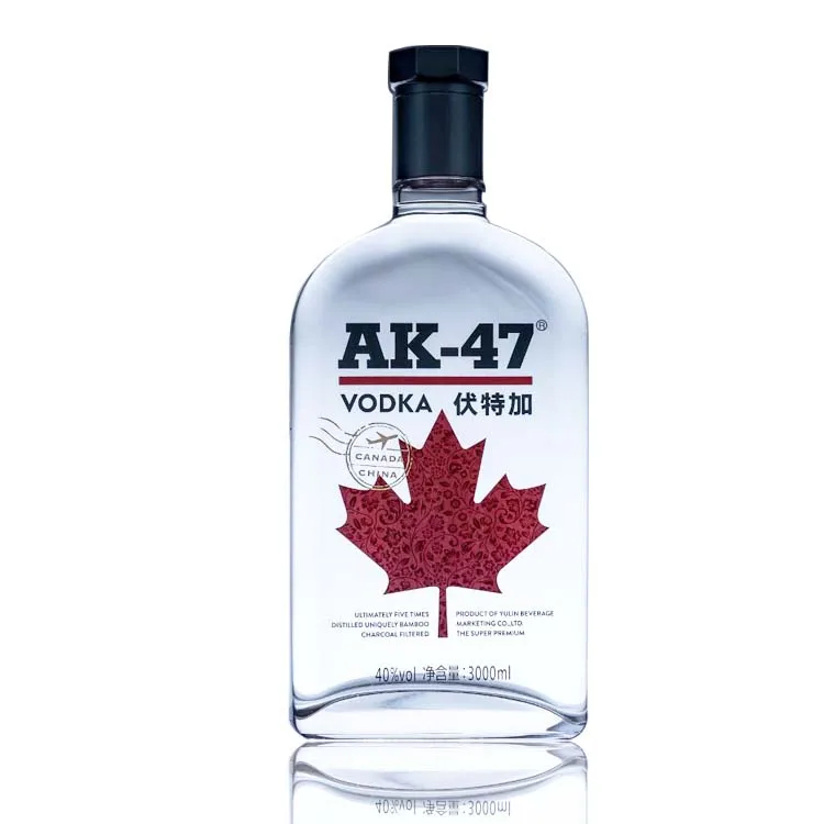 Flat Shape 700ml AK 47 Vodka Glass Bottle with Silver Caps
