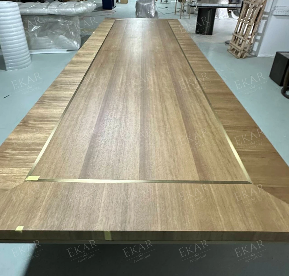 product new design long table sets stainless steel titanium gold and walnut dining table   a fusion of elegance and modern design-67