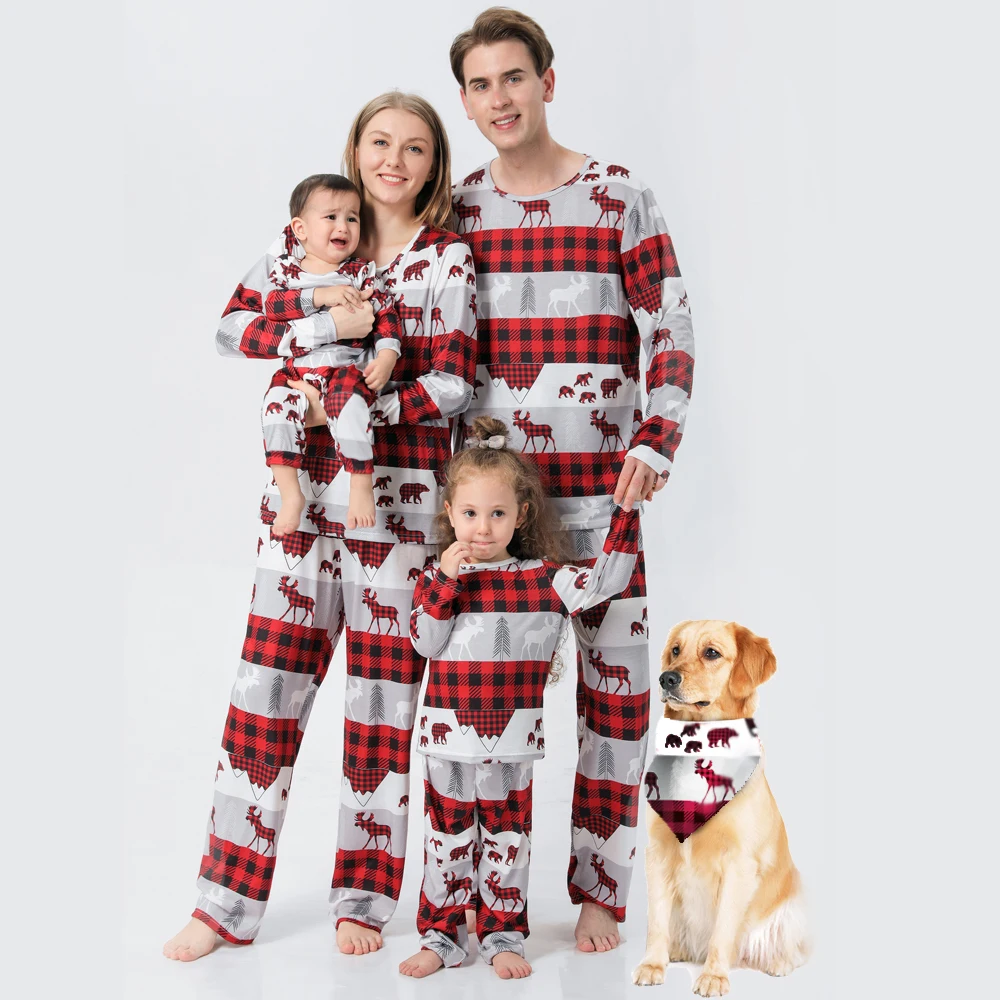 Family Christmas Pajamas Dress Girls Kids Red Plaid Matching Family  Christmas Pyjamas Dog Set