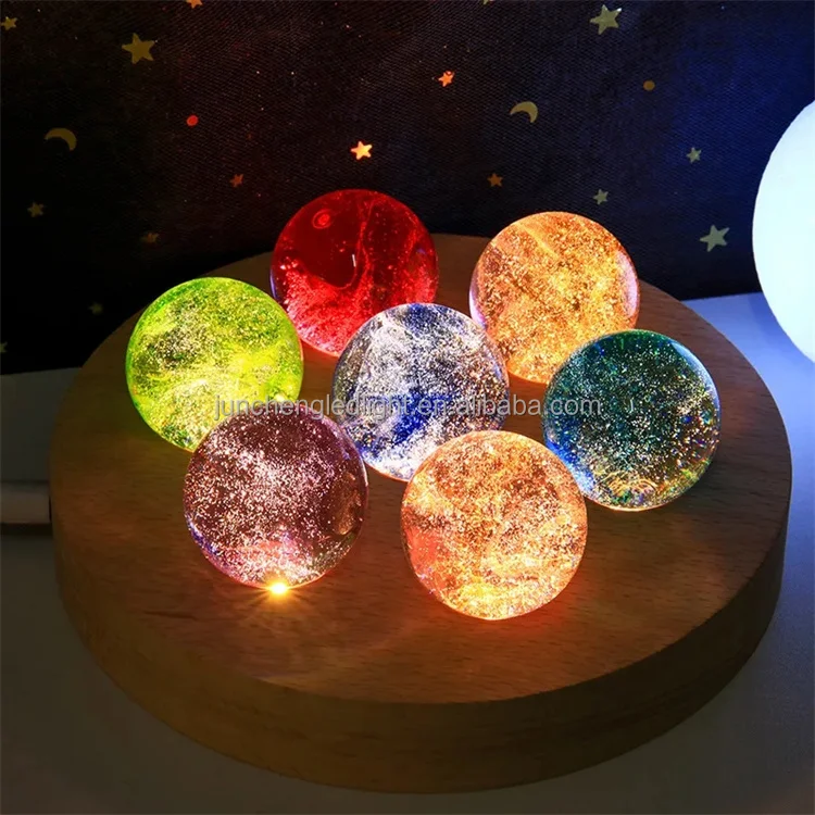 led night light 3d crystal ball colorful glass beads