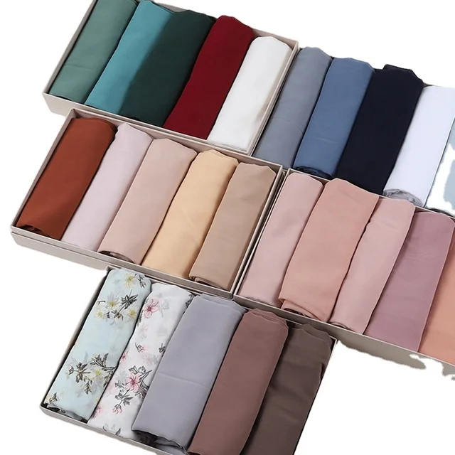 Premium Custom Muslim Chiffon Printed Hijab Scarf Gift Box Set With Hijab Pins Needle Women Islam Shawl Head Wrap Foulard Femme