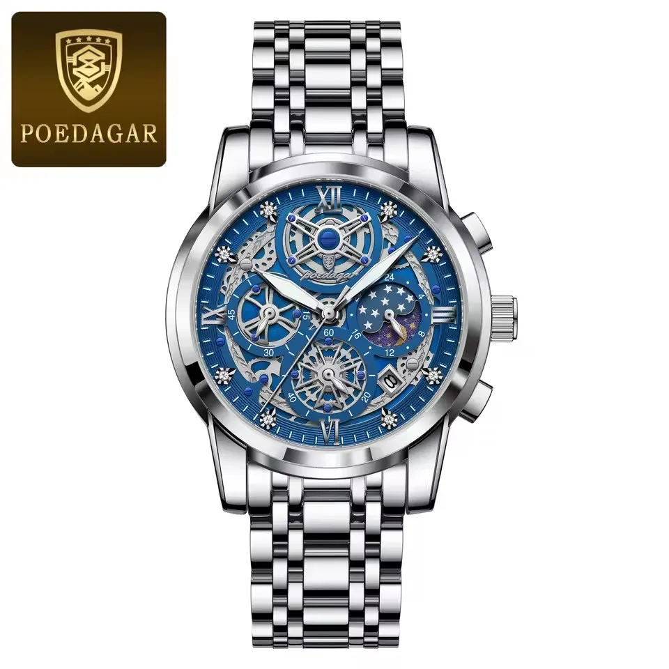 POEDAGAR 984 Men Waterproof Luminous Auto Date Chronograph Luxury Fashion Watch Quartz S aperçu 15