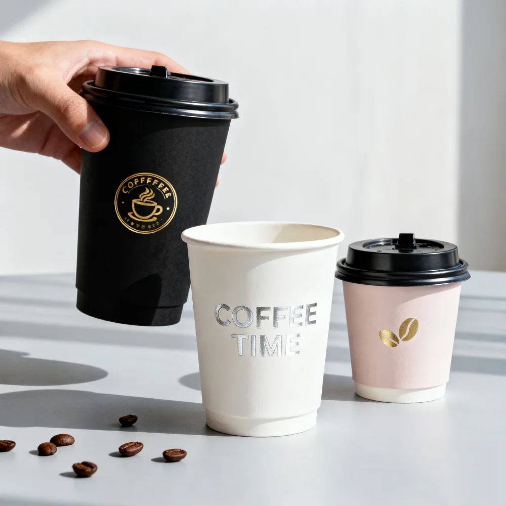 Free Sample Custom Logo Size Cafe Paper Disposable Foldable Butterfly Cup Kraft Hot Drink Cup No Lids Easy Drinking