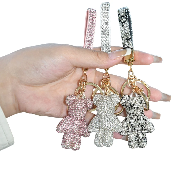 Porte-clés Ours Nounours – Strass Cristal – Acier Argenté – Femme