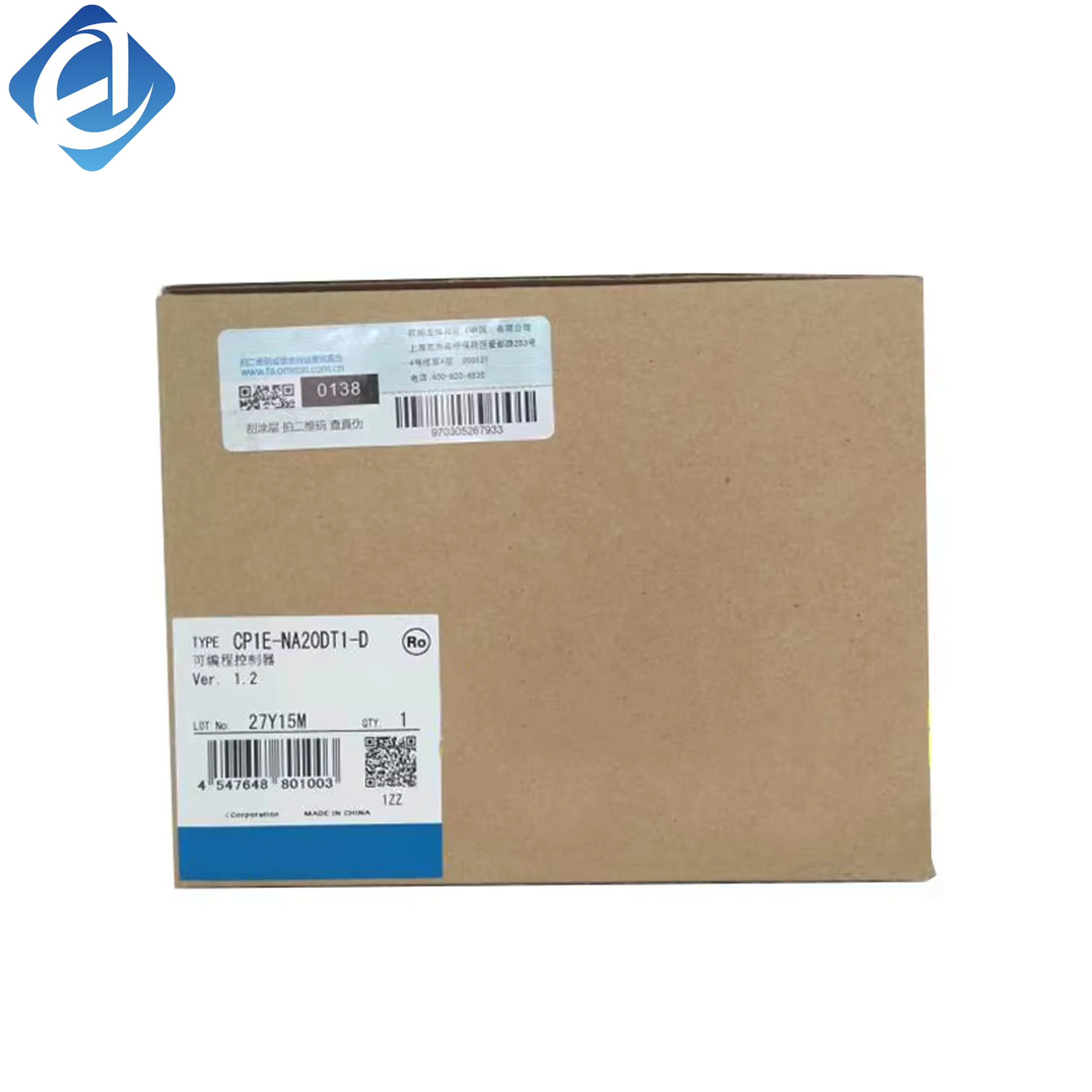 New Original Omron CP1E series compact PLC with analog function. 20 I/O points, transistor output, DC power supply, integrated analog input and output, stable logic control. Widely used in small automation equipment, temperature adjustment and simple indu