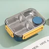 3-Compartment Stainless Steel Lunch Box - Blue