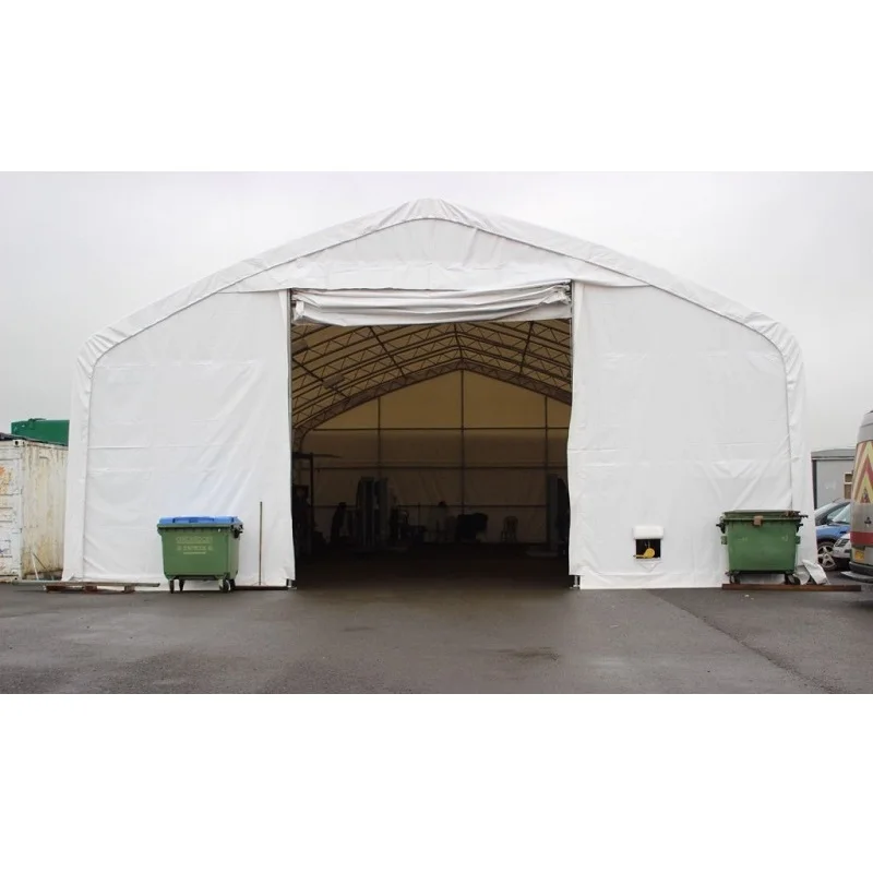Outdoor Steel Frame Tent with Temporary Roof Structure Tarp Cover and Pressure Treated Wood for Farms