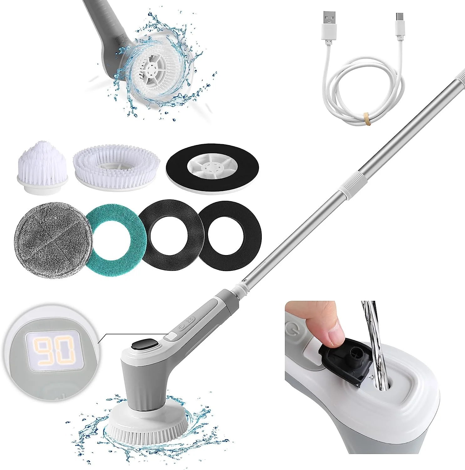 Gadget 2023 New Arrival Round Electric Cleaning Brush Bathroom Scrub Kitchen Cleaning Brush 2 in 1 Handle Cleaning Brush
