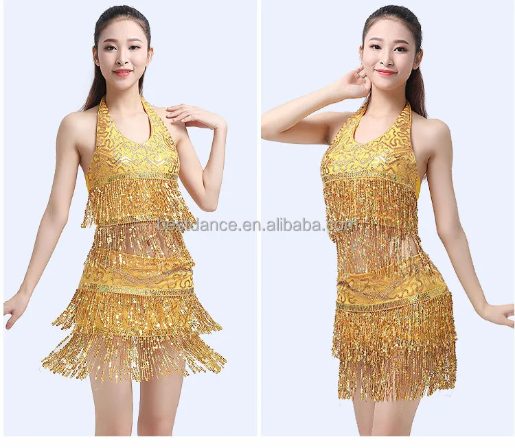Belly Dance Costume Bra Top + Hip Scarf Set And Dress Sequined Latin