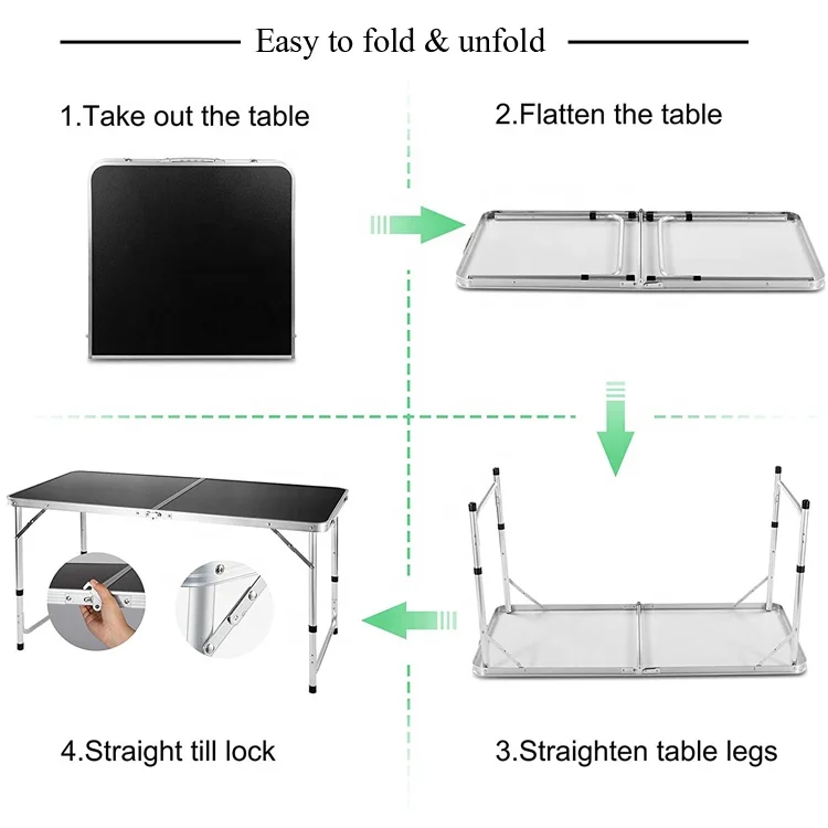 
 Hot sale fold camping table  4 ft aluminum beer pong game table height adjustable lightweight desk multi-function party table  