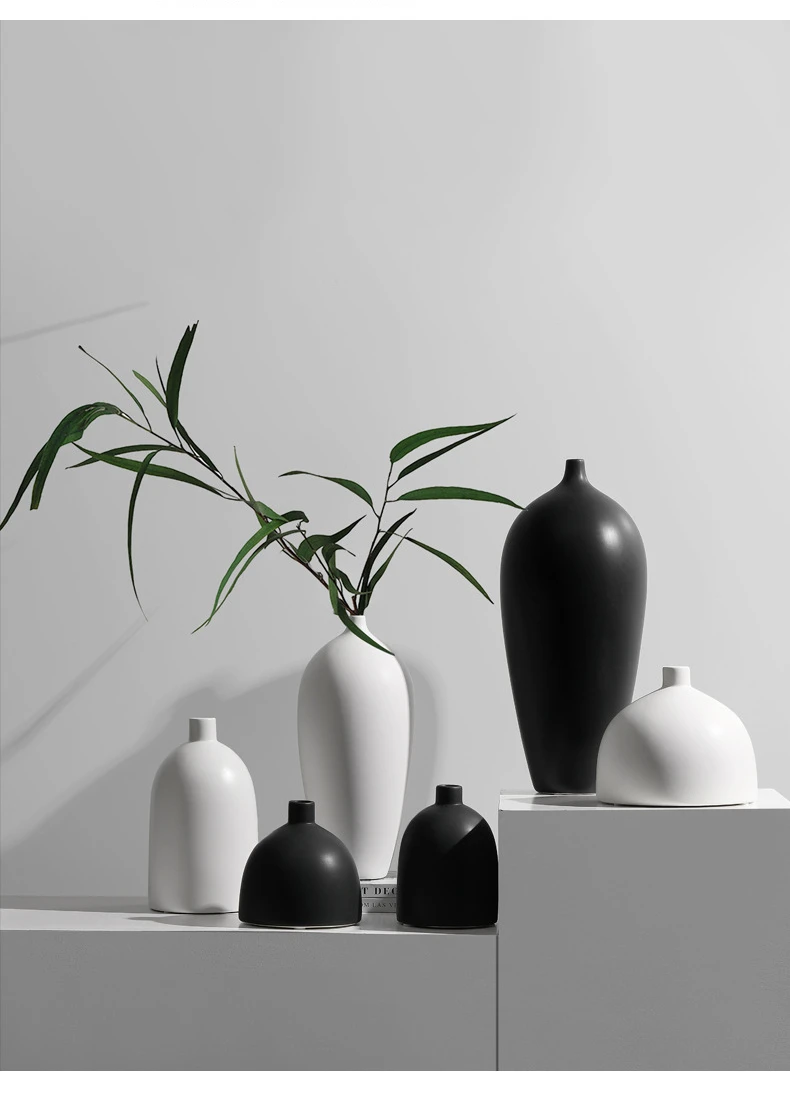 Minimalist Black White Ceramic Vase Set for Modern Home Decor