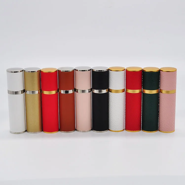 Factory Cheap Mini Travel Colored Leather Perfume Pump Spray Bottle with Atomizer Tester Sample 5 10 15 ml Vial and Paper Box