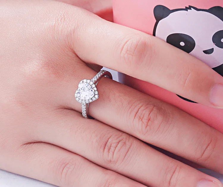 KAKODIY Love Ring Heart Shaped Zircon Sparkling Ring 925 Sterling Silver Women Engagement Wedding Heart Shaped Eternity Ring detail 4