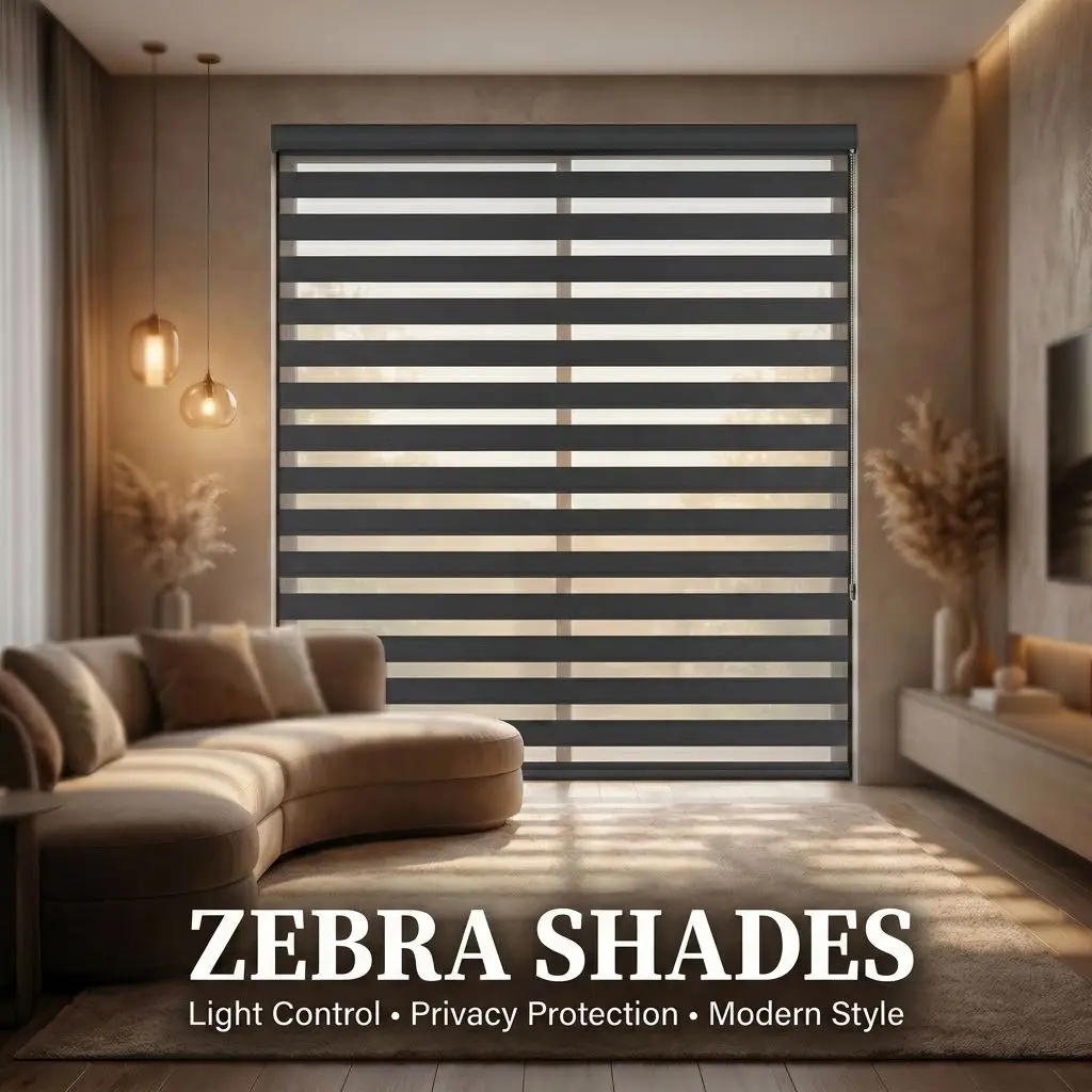 Zebra Roller Shade Sheer and Blackout Striped Window Blind Day and Night Blind Chain Control Custom Width