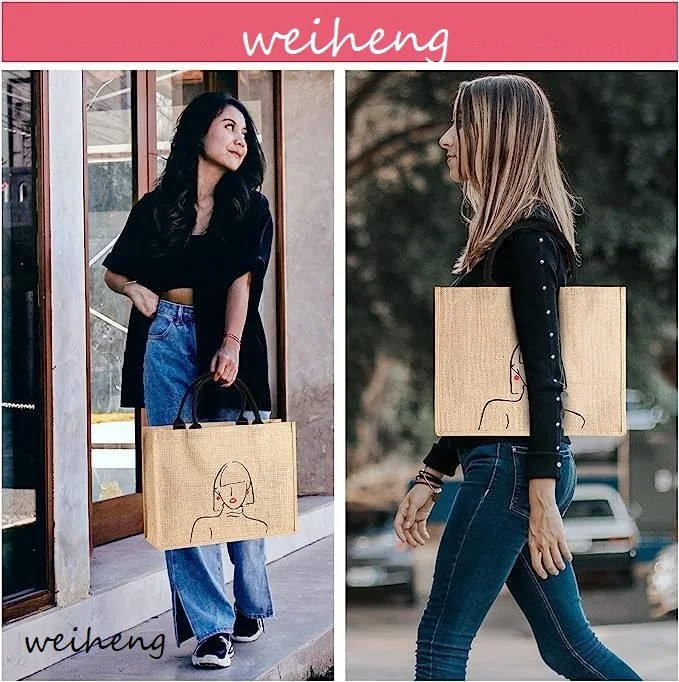 Customized Printing logo Recycled  High Quality Load Capacity Women Small Shoulder Shopping Jute Tote Bag manufacture
