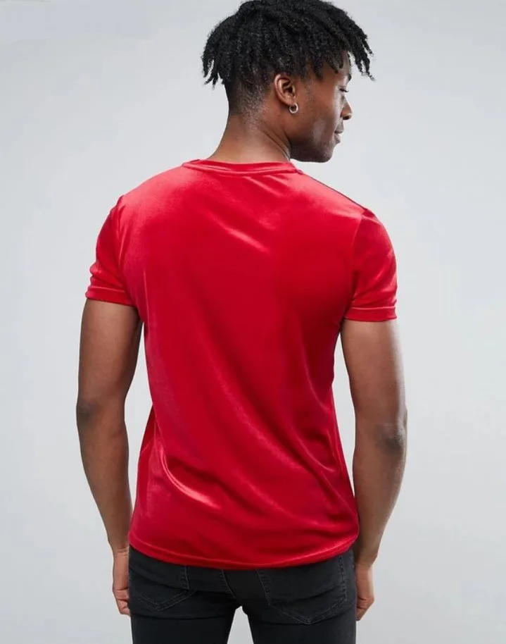 Camiseta de terciopelo con cuello redondo para hombre, camisa