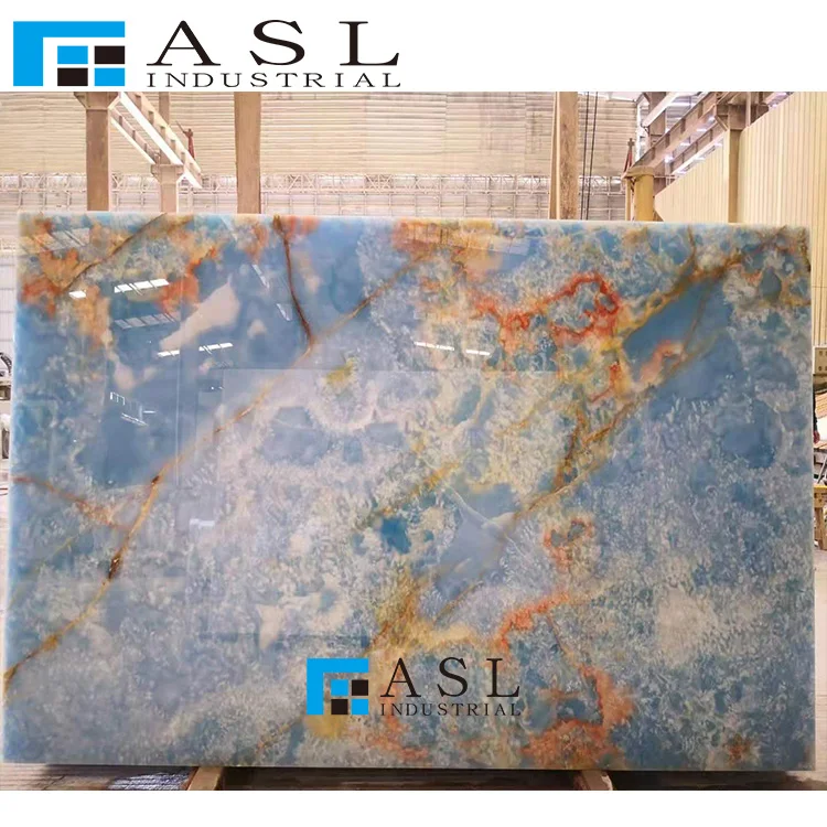 Highly polished blue onyx tiles gold royal onyx panel onice marble kwartsiet floor onyx stone blue