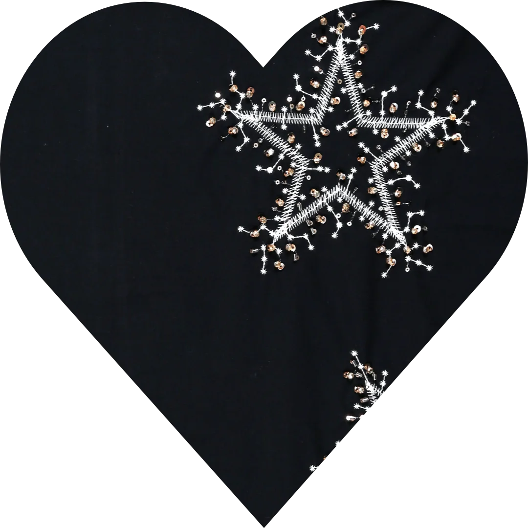 Artistic Tube-Embroidered in Classic Black with Gold Stars Tailored for Tops & Skirts Customized Cotton Embroidery Fabric