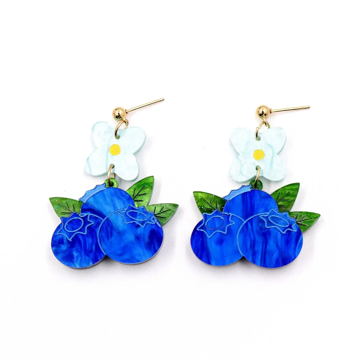 ZSHER2525 Romantic Vintage Summer Drop Earrings Hand Painted Blueberry Laser Cut Acrylic Jewelry for Girls Perfect Gift