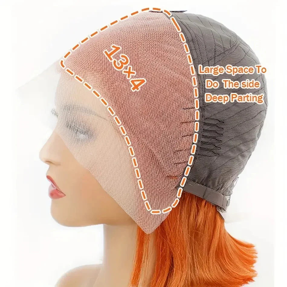Kurze Bob Echthaar Lace Frontal Perücke Ingwer Orange Brasilianisches Remy für Frauen Täglich_voghion.com