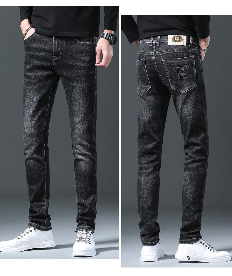 European Quality Brand Stretch Solid Color Black And Gray Slim Straight ...