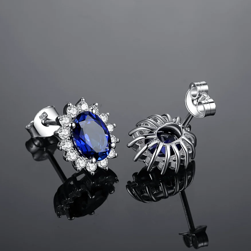 new 2021 fashion trendy custom zircon sapphire gemstone flower 925 silver jewelry luxury stud earrin(图6)