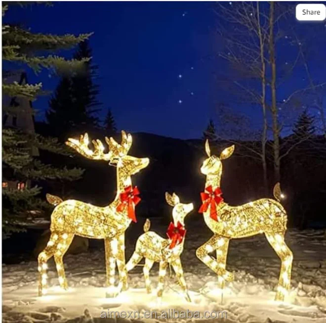 ホットセールライト付きクリスマス鹿ファミリーセット240ウォーム
