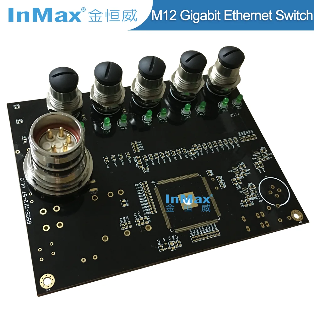 InMax Manufacturer M12 Switch and M12 Network Cable 8 Pin Full Gigabit 5 Ports Railway Ethernet Switch
