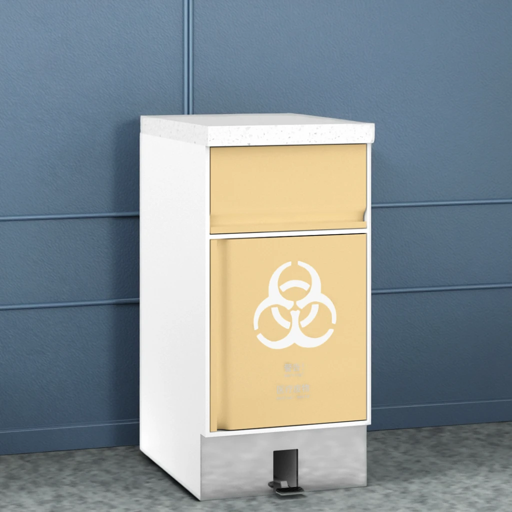 Push-Panel Stainless Steel Modern Clinical Waste Sorting Station 810mm Self-Closing Mechanism Two Compartment Bins School 5