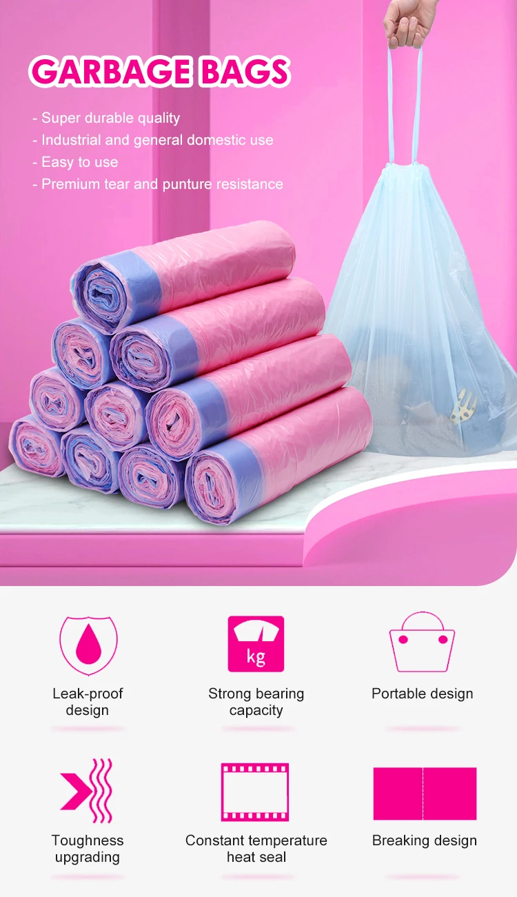 Custom Size Kichen Drawstring Biodegradable Trash Bag Household Draw