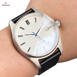 ODM/ODM 39mm Pilot Mechanical Watch for Men GS White Dial Blue Hand 50M Waterproof Leather Bracelet Classic Business Watches