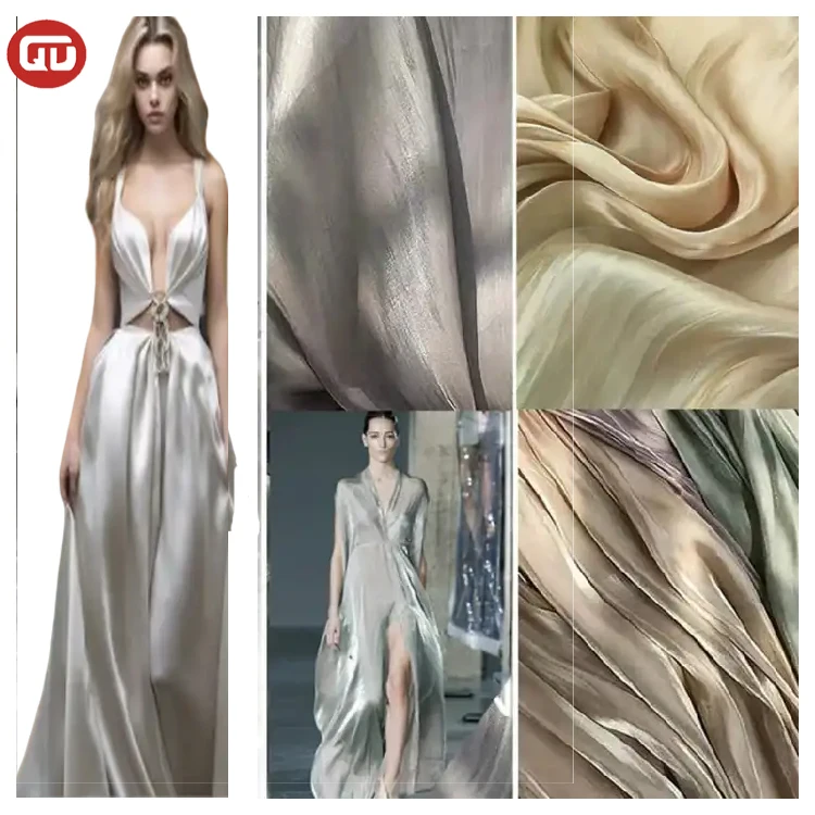 Wholesale Shiny YOYO Shimmer Chiffon Satin Fabric for Indonesia