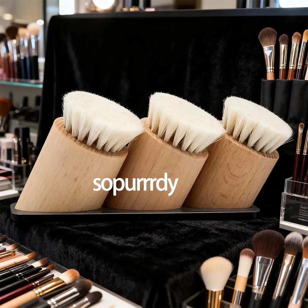 Custom Logo Natural Beech Wood Soft Goat Hair Face Brush Exfoliating Facial Cleaning Brush Soft Goat Hair for Gentle Cleansing