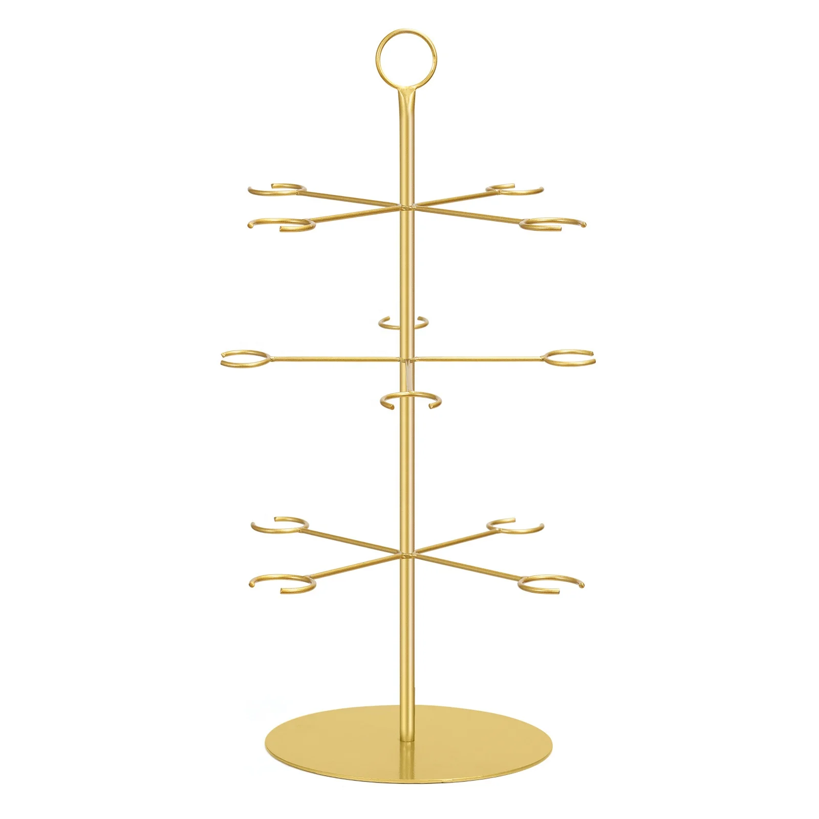 3-Tier Metal Cocktail Tree Stand with 12 Brackets Wine Glass Flight Tasting Display Rack for Champagne Storage Holder