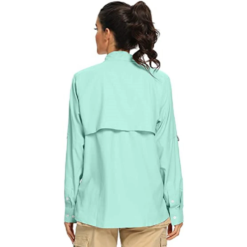 Ladies Women UPF 50+ Sun Protection Outdoor Long Sleeve Shirt Quick Dry Ventilation Lightweight Glasses Fabric Fishing Shirt