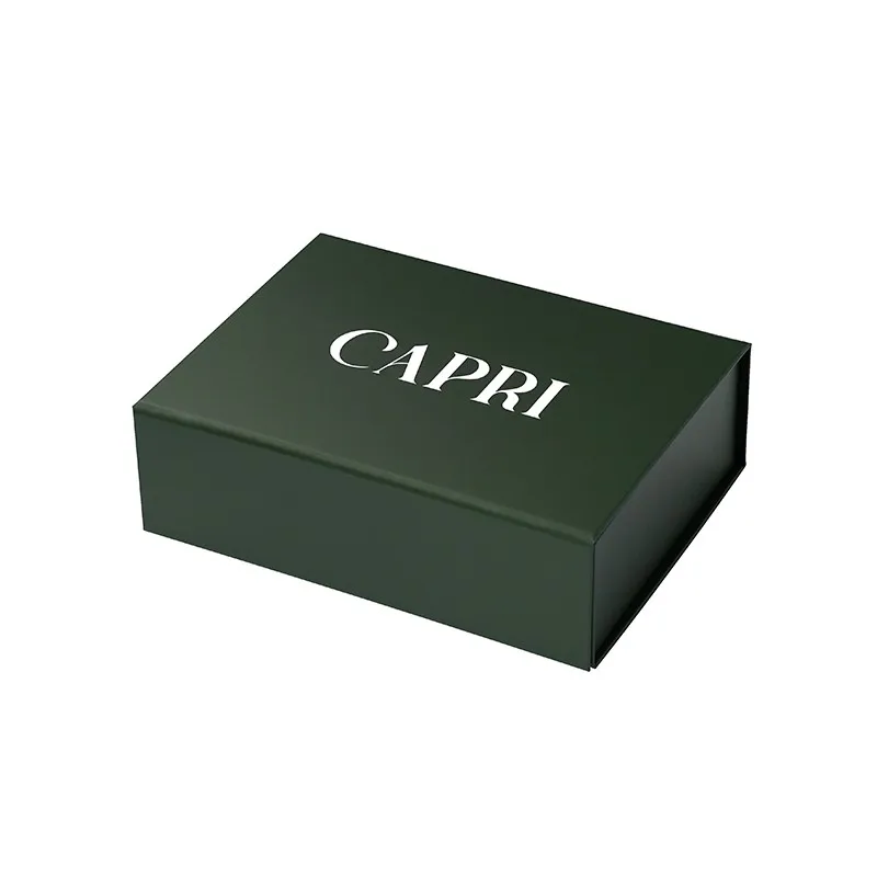 Custom Magnetic Folding Box Forest Green Matte Fabric Pull Tab Flat Pack Design for Fashion Apparel Packaging Wholesale Supplier