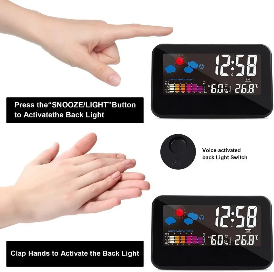 Big Colorful Display Temperature Humidity Weather Forecast Alarm Clock Desk&table Weather Station LCD Clock